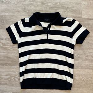 Brandy Melville J.Galt Black & White Striped Short Sleeve Henley Top